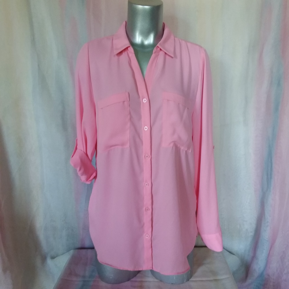 Long Sleeved, Pink, Button Down Blouse